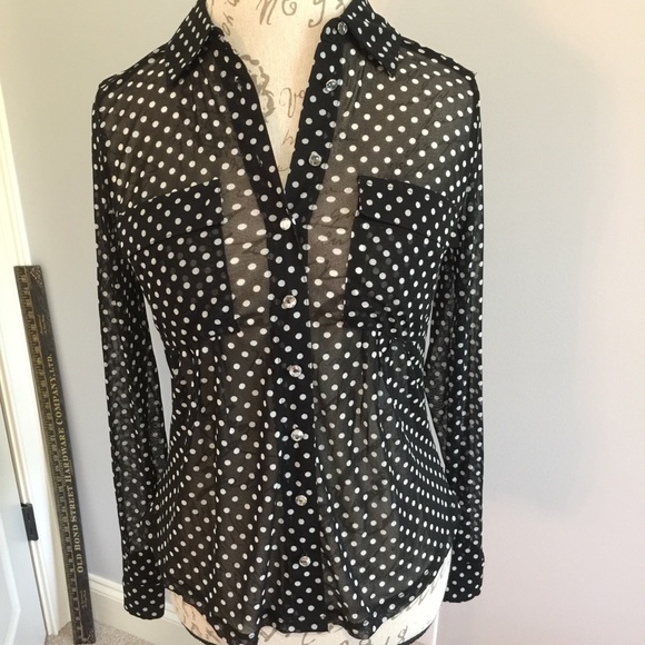 INC International Concepts Tops - INC Black/White Polka Dot Sheer Long Sleeve blouse